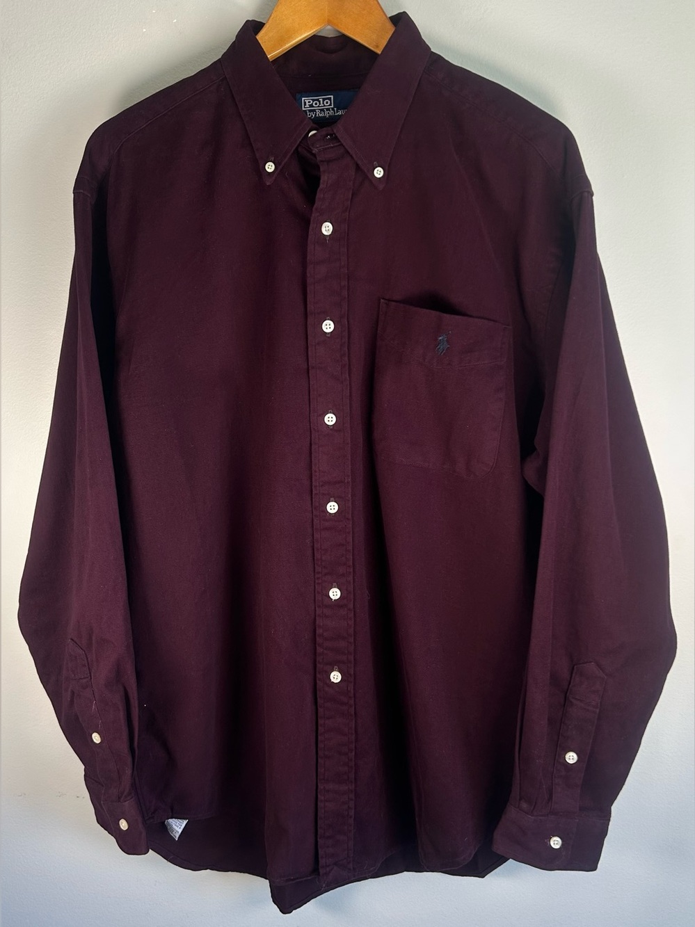 Vintage Polo Ralph Lauren Men’s Button Down Shirt L Burgundy Velvet Soft Cotton
